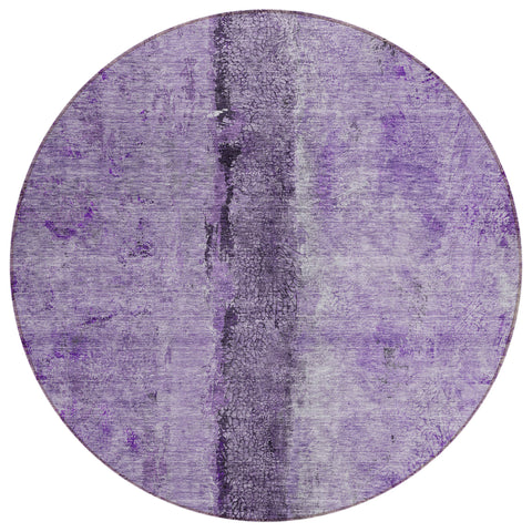 8' Purple And Lavender Round Abstract Washable Indoor Outdoor Area Rug