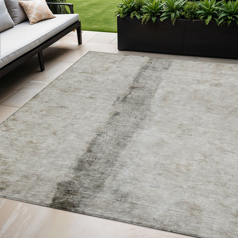 5' X 8' Taupe Beige And Gray Abstract Washable Indoor Outdoor Area Rug