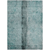 3' X 5' Teal Blue Aqua And Charcoal Abstract Washable Indoor Outdoor Area Rug