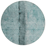 8' Teal Blue Aqua And Charcoal Round Abstract Washable Indoor Outdoor Area Rug