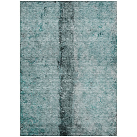 8' X 10' Teal Blue Aqua And Charcoal Abstract Washable Indoor Outdoor Area Rug
