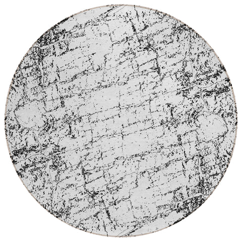 8' Black White And Gray Round Abstract Washable Indoor Outdoor Area Rug