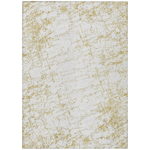 3' X 5' Gold And Ivory Abstract Washable Indoor Outdoor Area Rug