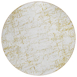 8' Gold And Ivory Round Abstract Washable Indoor Outdoor Area Rug