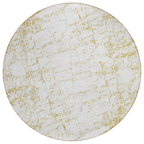 8' Gold And Ivory Round Abstract Washable Indoor Outdoor Area Rug