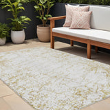8' X 10' Gold And Ivory Abstract Washable Indoor Outdoor Area Rug