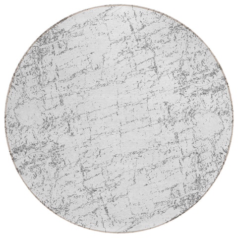 8' Gray And Ivory Round Abstract Washable Indoor Outdoor Area Rug