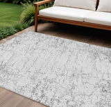 8' X 10' Gray And Ivory Abstract Washable Indoor Outdoor Area Rug