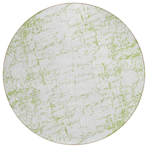 8' Green And Ivory Round Abstract Washable Indoor Outdoor Area Rug