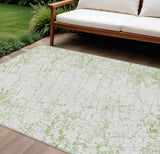 8' X 10' Green And Ivory Abstract Washable Indoor Outdoor Area Rug