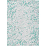 5' X 8' Teal Blue And Ivory Abstract Washable Indoor Outdoor Area Rug