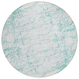 8' Teal Blue And Ivory Round Abstract Washable Indoor Outdoor Area Rug