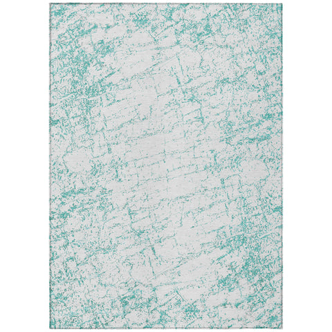 8' X 10' Teal Blue And Ivory Abstract Washable Indoor Outdoor Area Rug