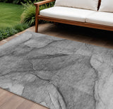 8' X 10' Gray Silver And Charcoal Abstract Washable Indoor Outdoor Area Rug