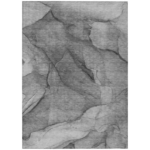 8' X 10' Gray Silver And Charcoal Abstract Washable Indoor Outdoor Area Rug