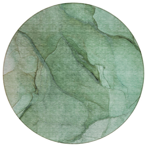 8' Green And Sage Round Abstract Washable Indoor Outdoor Area Rug