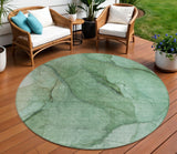 8' Green And Sage Round Abstract Washable Indoor Outdoor Area Rug