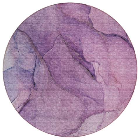 8' Purple Lilac And Lavender Round Abstract Washable Indoor Outdoor Area Rug