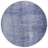 8' Navy Blue And Sky Blue Round Abstract Washable Indoor Outdoor Area Rug