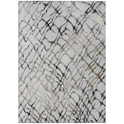 3' X 5' Silver Gray And Charcoal Abstract Washable Indoor Outdoor Area Rug