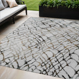 5' X 8' Silver Gray And Charcoal Abstract Washable Indoor Outdoor Area Rug