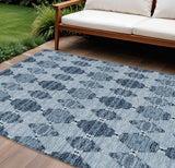 5' X 8' Navy Blue And Denim Blue Moroccan Washable Indoor Outdoor Area Rug