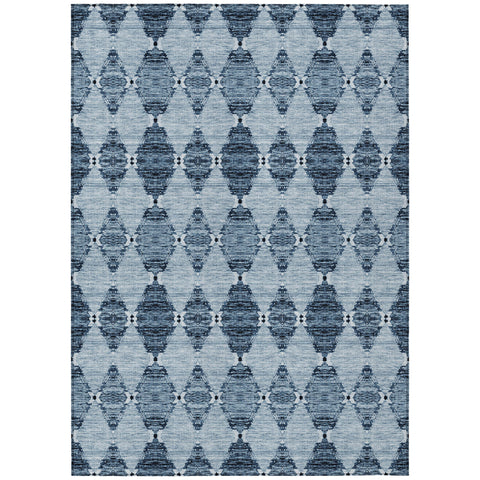 5' X 8' Navy Blue And Denim Blue Moroccan Washable Indoor Outdoor Area Rug