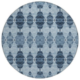 8' Navy Blue And Denim Blue Round Moroccan Washable Indoor Outdoor Area Rug