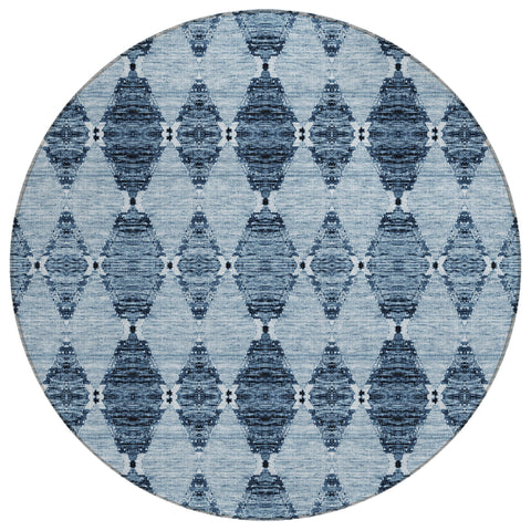 8' Navy Blue And Denim Blue Round Moroccan Washable Indoor Outdoor Area Rug
