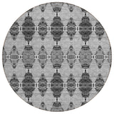 8' Gray Charcoal And Silver Round Moroccan Washable Indoor Outdoor Area Rug