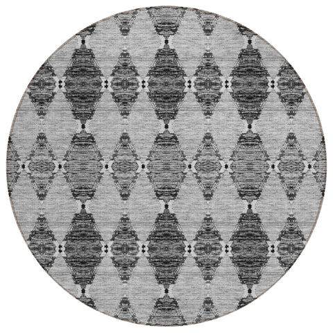 8' Gray Charcoal And Silver Round Moroccan Washable Indoor Outdoor Area Rug