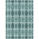 5' X 8' Teal Blue Aqua And Charcoal Moroccan Washable Indoor Outdoor Area Rug