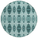 8' Teal Blue Aqua And Charcoal Round Moroccan Washable Indoor Outdoor Area Rug