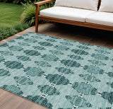 8' X 10' Teal Blue Aqua And Charcoal Moroccan Washable Indoor Outdoor Area Rug