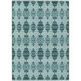 8' X 10' Teal Blue Aqua And Charcoal Moroccan Washable Indoor Outdoor Area Rug