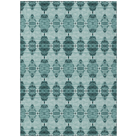 8' X 10' Teal Blue Aqua And Charcoal Moroccan Washable Indoor Outdoor Area Rug