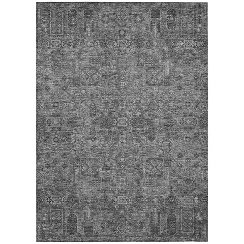 5' X 8' Charcoal And Silver Floral Washable Indoor Outdoor Area Rug