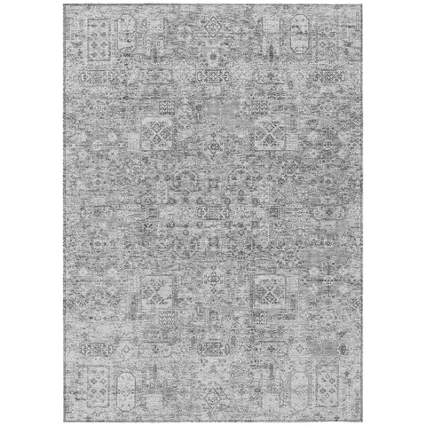 3' X 5' Gray Silver And Charcoal Floral Washable Indoor Outdoor Area Rug