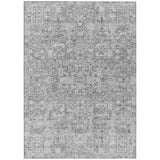 5' X 8' Gray Silver And Charcoal Floral Washable Indoor Outdoor Area Rug