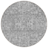 8' Gray Silver And Charcoal Round Floral Washable Indoor Outdoor Area Rug