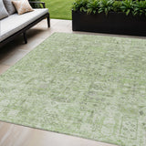 5' X 8' Artichoke Green And Olive Green Floral Washable Indoor Outdoor Area Rug