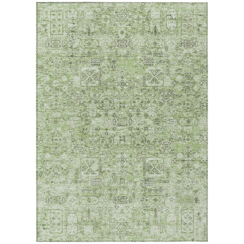 5' X 8' Artichoke Green And Olive Green Floral Washable Indoor Outdoor Area Rug