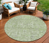 8' Artichoke Green And Olive Green Round Floral Washable Indoor Outdoor Area Rug
