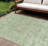 8' X 10' Artichoke Green And Olive Green Floral Washable Indoor Outdoor Area Rug