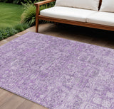 8' X 10' Lilac And Purple Floral Washable Indoor Outdoor Area Rug