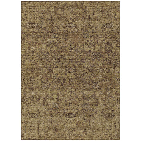 5' X 8' Brown And Taupe Floral Washable Indoor Outdoor Area Rug