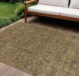 8' X 10' Brown And Taupe Floral Washable Indoor Outdoor Area Rug
