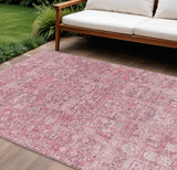 8' X 10' Pink Blush And Charcoal Floral Washable Indoor Outdoor Area Rug