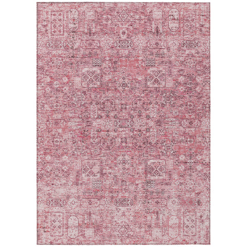 8' X 10' Pink Blush And Charcoal Floral Washable Indoor Outdoor Area Rug