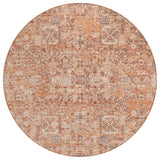 8' Salmon Orange And Gray Round Floral Washable Indoor Outdoor Area Rug